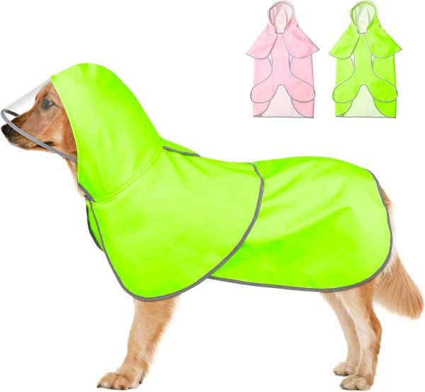 Reflective Dog Raincoat - Waterproof Dog Rain Jacket Hooded Poncho Lightweight Dog Rain Coat with Transparent Cap Brim (Medium, Pink)