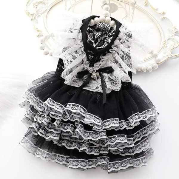 61vJ7kl3KlL._AC Dog Wedding Dresses for Small Dogs Lolita Clothes Princess Cat Costume Lace Black Pet Girl Cute Coat Outfits Summer Costumes (M,Black)
