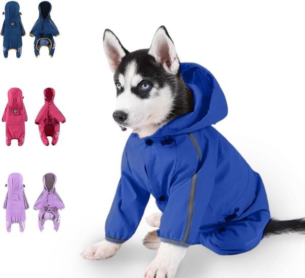 Dog Raincoat, Dog Rain Jacket for Puppy Dog with Hat, Small Dog Lightweight Raincoat, Waterproof Rain Jacket with Reflective Strip. (Purple, Medium)