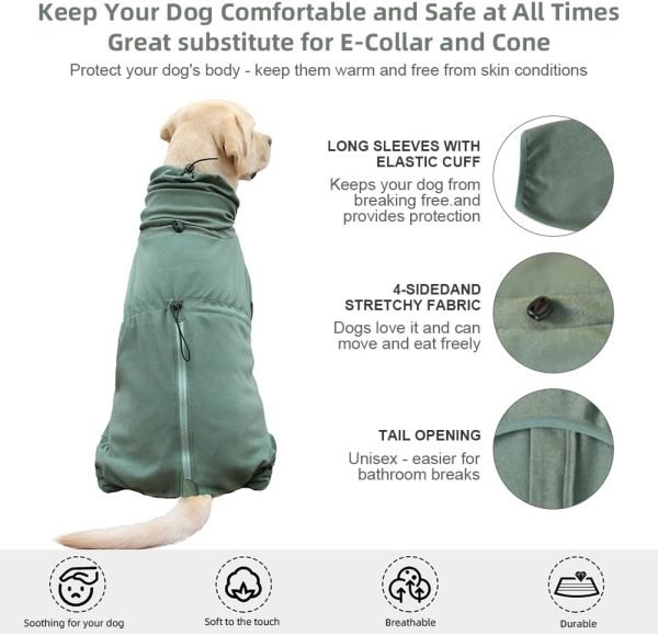 61xG6tG0XCL._AC_SL1001 Pet Pajamas for Large Dogs,Extra Large Stretch, Suitable for Adult Dogs, Medium-Sized Dogs, Large Dogs Jumpsuit Four-Legged Dog Clothes, Surgical Recovery Dog Clothing. (Green Color, 4XL)