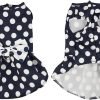 Cute Polka Dots Cat Small Dog Dress with Bow Tie Summer Clothes with D-Ring on The Back for Puppy Cat(White with Navy Dots, X-Small)
