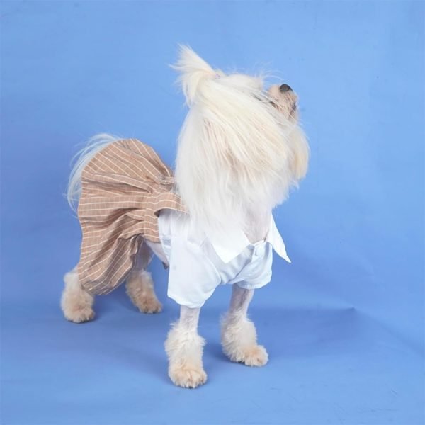 Beige Dog Overalls Couple Striped Puppy Clothes Pet Dress Pant T-Shirts Jumpsuit for Small Medium Dogs Cats, M