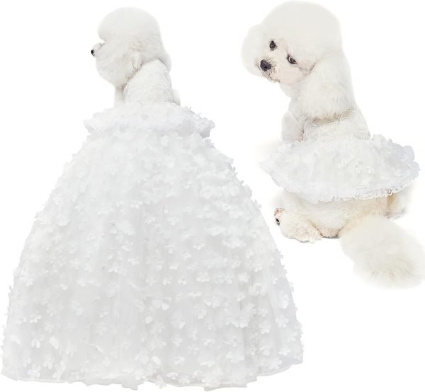 Dog Wedding Detachable Dress Breathable Tulle Tutu Doggie Apparel Skirts Clothes Pet Outfits for Small Dogs Birthday Party Dresses (Pink, M)