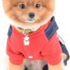 SELMAI Dog Outfits for Small Dogs Boy Girl Spring Shirts Denim Bib Pants 2 Pockets Jumpsuits One Piece Apparel for Cats Puppies Chihuahua Clothes Adorable Overall for Medium Pet 4 legs Autumn Red XS