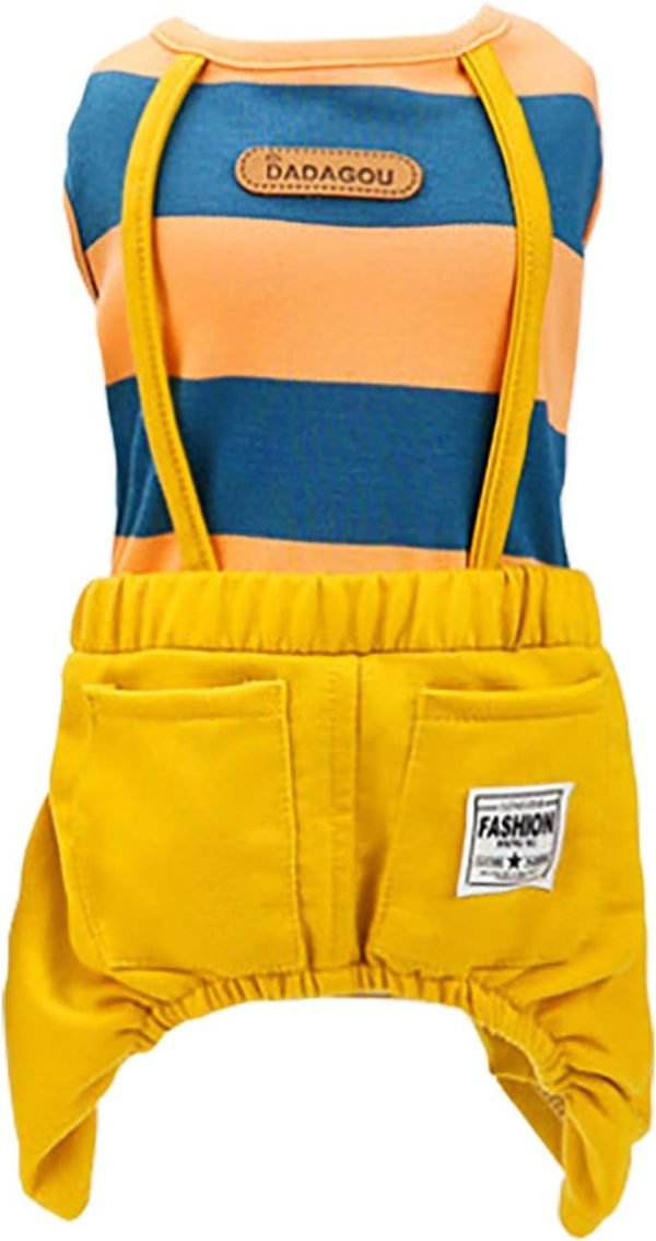 Dog Shirt Clothes T Shirts Stripe Shirts 4 Legs Casual Shirt Overalls Cool Summer Onesie Tank Top Vest Dog Shirts for Small Dog Puppy Cat (Yellow, L)