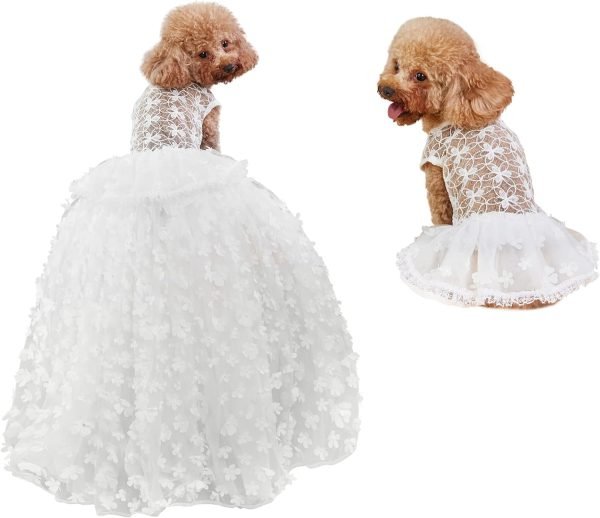 Dogs Wedding Dresses Flower Tutu Skirt with Detachable Train for Small Medium Dog Pet Outfit Formal Apparel Princess Clothes for Birthday Party Costume (Pink Set, XL)
