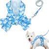 Dog Harness Vest Set for Small Girl Dogs with D-Ring Soft Comfortable Mesh Dog Harness Vest Pet Daisy Floral Bow Tie for Small Medium Large Dogs (Pink, XS)
