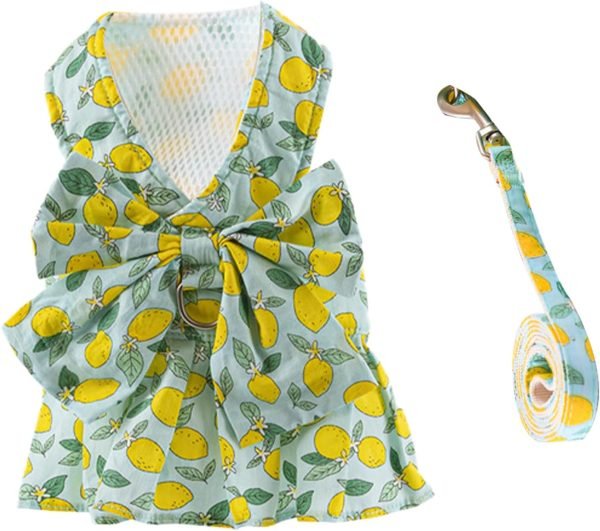 Dog Dress Bowknot Harness Leash Set for Small Dogs Cats Daisy Floral Girl Dog Dresses Cute Puppy Princess Clothes Pet Doggy Outfits Spring Summer Breathable Dresses(Small, Navy Blue)