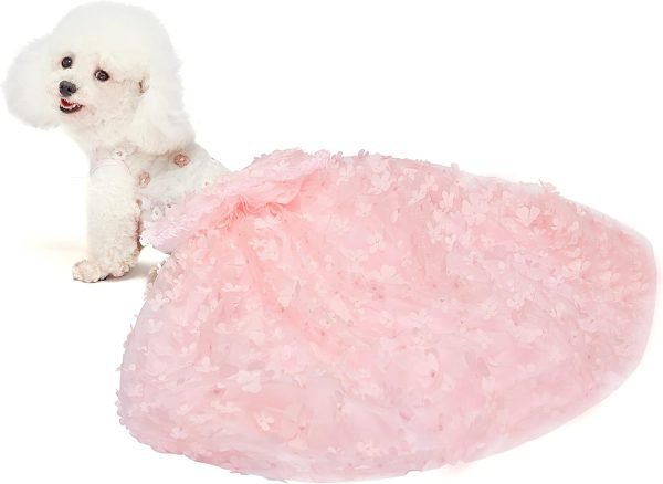Dogs Wedding Dresses Flower Tutu Skirt with Detachable Train for Small Medium Dog Pet Outfit Formal Apparel Princess Clothes for Birthday Party Costume (Pink Set, XL)