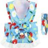 Dog Dress Harness and Leash Set for Small Dogs Floral Bow Tie Girl Puppy Dress Breathable Cute Princess Dog Dresses Spring Summer Pet Cat Clothes Skirt(Dark Blue,Medium)