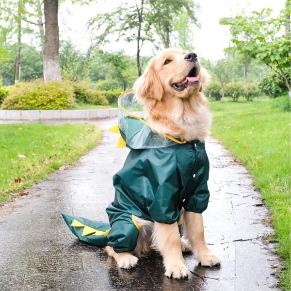 Large Dog Raincoat with Leash Hole, Full Coverage Slicker Dog Rain Coat Hoodie, Animal Shape Waterproof Jacket for Small Medium Large Dogs Dinosaur 4XL