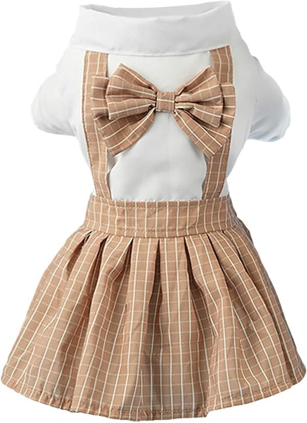 Red Dog Dresses with Bowtie Puppy Overalls Striped Pet Jumpsuit Casual Clothes Outfits for Small Dogs Cats, XL