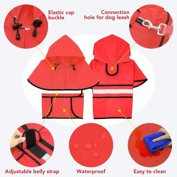 714UZWbPnLL._AC_SL1500 Waterproof Dog Raincoats - Adjustable Lightweight Pet Rain Coat Dog Slicker Poncho, Safety Dog Raincoats with Reflective Strip and Leash Hole for Small, Medium, Large Dogs (X-Large, RED)