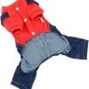 SELMAI Dog Outfits for Small Dogs Boy Girl Spring Shirts Denim Bib Pants 2 Pockets Jumpsuits One Piece Apparel for Cats Puppies Chihuahua Clothes Adorable Overall for Medium Pet 4 legs Autumn Red XS