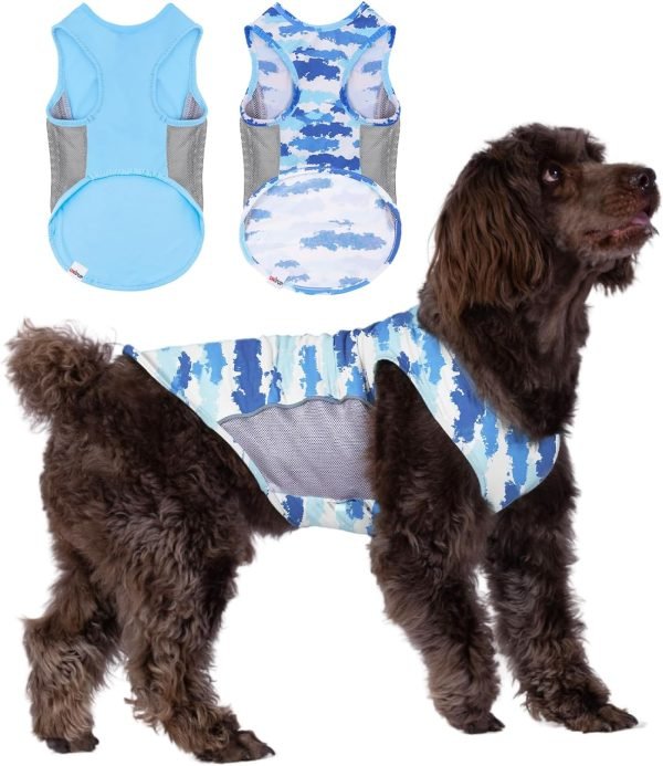 UPF 50+ Sun Protection Dog Shirt,Quick-Dry Soft Dog Clothes for Medium Dogs Boy, Breathable Lightweight Dog Tshirts with Reflective Strip Sleeveless Dog Vest Pet Apparel Cat Outfit