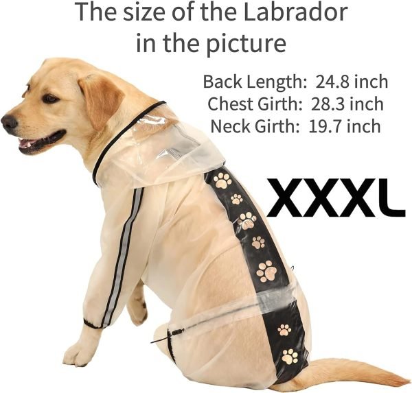 Dog Raincoat, Pet Rain Coat, 4 Legs Dog Rain Jacket with Reflective Stripe, Water Proof Dog Poncho Snow Clothes for Small Medium Large Dogs