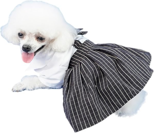 Red Dog Dresses with Bowtie Puppy Overalls Striped Pet Jumpsuit Casual Clothes Outfits for Small Dogs Cats, XL