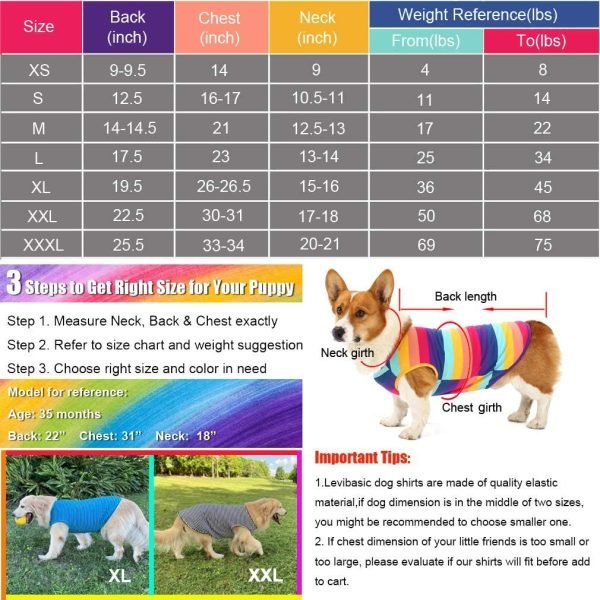 719WlfIIR4L._AC_SL1010 Dog Shirts Cotton Striped T-Shirts, Breathable Basic Vest for Puppy and Cat, Super Soft Stretchable Doggy Tee Tank Top Sleeveless, Fashion & Cute Color for Boys and Girls (XXL, Rainbow)