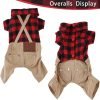 Small Dog Clothes Red Plaid Shirt Khaki Overalls Pants Jumpsuit Outfits Cool Pet Clothes for Small Dogs Cats Boy Girl, Jeans Onesies Pjs Apparel Halloween Christmas Costume Birthday Party Dress