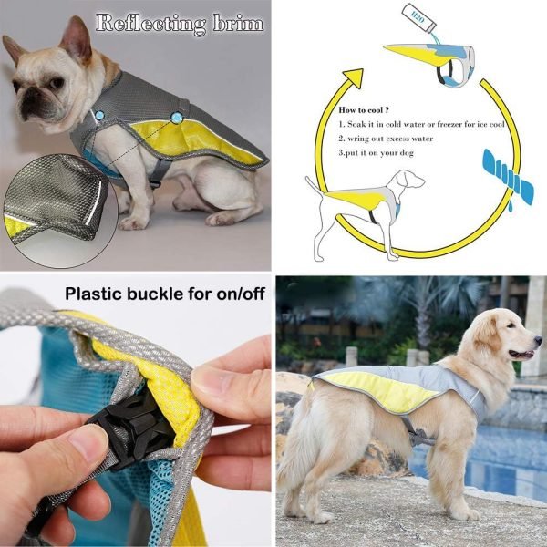 Cooling Harness Vest for Dogs French Bulldog Summer Cooling Vest Outdoor Dog Jacket Safety Reflective Vest Cooler Jacket Sun-Proof Pet Coat Vest for Frenchie(M)