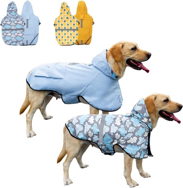 71AubCKHycL._AC_SL1500 Waterproof Dog Raincoats with Hood for Medium Large Dogs, Poncho with Reflective Strap, Lightweight Jacket with Leash Hole. Red