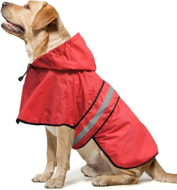 71E4KSYkHxL._AC_SL1500 Waterproof Dog Raincoats - Adjustable Lightweight Pet Rain Coat Dog Slicker Poncho, Safety Dog Raincoats with Reflective Strip and Leash Hole for Small, Medium, Large Dogs (X-Large, RED)