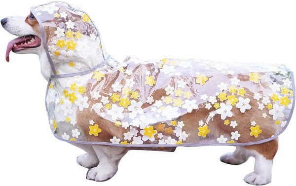 71E9iYEhHcL._AC_SL1500 Dog Raincoat, Clear Flower Dog Rain Jacket, Puppy Dog Raincoats for Small Medium Large Dogs Poncho Raincoat with Hood, Waterproof Rain Coat for Dogs with Harness Hole Portable (Pink,S)
