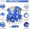 Dog Dress Harness and Leash Set for Small Dogs Floral Bow Tie Girl Puppy Dress Breathable Cute Princess Dog Dresses Spring Summer Pet Cat Clothes Skirt(Dark Blue,Medium)