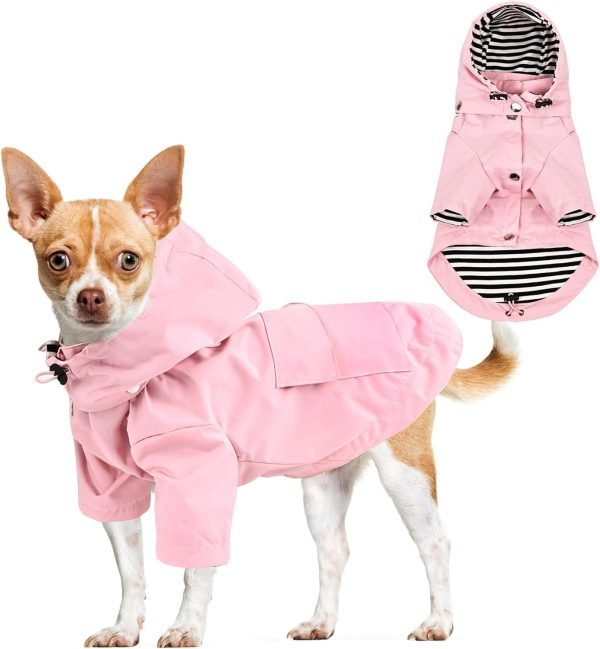 Waterproof Dog Raincoat Jacket with Hood Lightweight Adjustable Drawstring Dog Raincoat Poncho for Small Medium Puppy (Pink, M)