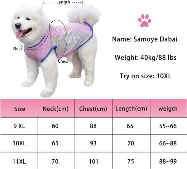 Dog Cooling Vest,Summer Cooling Jackets for Dog,Lightweight Dog Cooling Shirt,Evaporative Microfiber Dog Sun Shirt,Suitable for Medium and Large Dogs Outdoor Walking (Pink, 9XL-55-66 lbs)