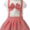 Red Dog Dresses with Bowtie Puppy Overalls Striped Pet Jumpsuit Casual Clothes Outfits for Small Dogs Cats, XL