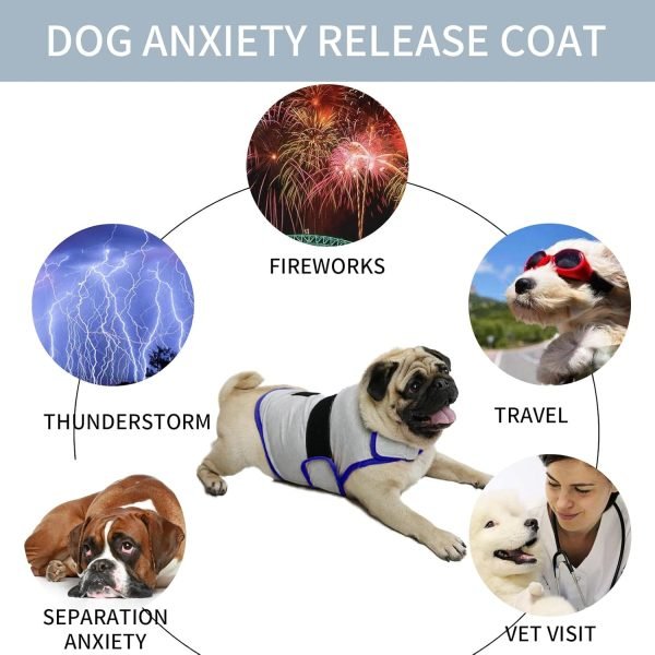 Dog Anxiety Vest, Comfort Dog Anxiety Relief Coat, Breathable Dog Calming Vest for Thunderstorm, Travel, Fireworks, Vet Visits (M,Light Grey)