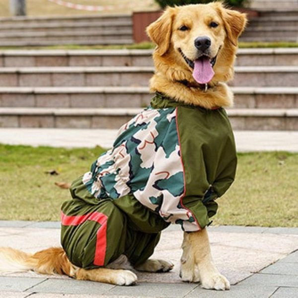 Pet Big Dog Raincoat Camouflage Print Jumpsuit Waterproof Breathable Clothes for Medium Large Dogs Rain Coat Cloak