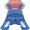 Small Dog Hoodie Clothes Cute Stripe Shirts Denim Jumpsuit One-Piece Outfit for Small Medium Dogs Cats Boy Girl Chihuahua Blue Jeans Overalls Puppy Costume (Blue,M)