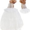 Dogs Wedding Dresses Flower Tutu Skirt with Detachable Train for Small Medium Dog Pet Outfit Formal Apparel Princess Clothes for Birthday Party Costume (Pink Set, XL)