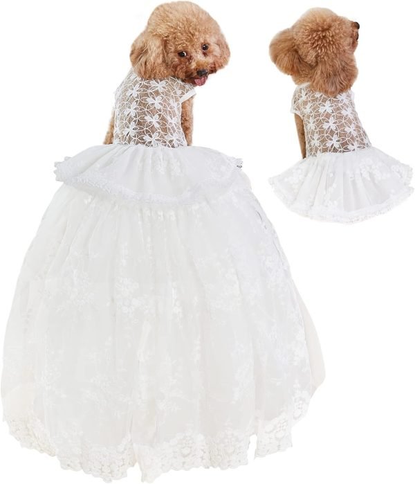 Dogs Wedding Dresses Flower Tutu Skirt with Detachable Train for Small Medium Dog Pet Outfit Formal Apparel Princess Clothes for Birthday Party Costume (Pink Set, XL)