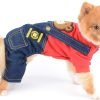 SELMAI Dog Outfits for Small Dogs Boy Girl Spring Shirts Denim Bib Pants 2 Pockets Jumpsuits One Piece Apparel for Cats Puppies Chihuahua Clothes Adorable Overall for Medium Pet 4 legs Autumn Red XS