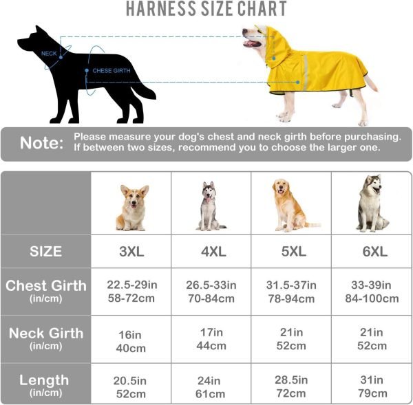 Dog Raincoat with Adjustable Belly Strap and Leash Hole - Hoodie with Reflective Strip - Waterproof Slicker Lightweight Breathable Rain Poncho Jacket for Medium Large Dogs - Easy to Wear, Yellow 5XL
