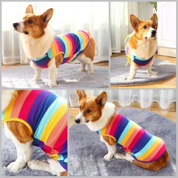 71KNkl3FHQL._AC_SL1061 Dog Shirts Cotton Striped T-Shirts, Breathable Basic Vest for Puppy and Cat, Super Soft Stretchable Doggy Tee Tank Top Sleeveless, Fashion & Cute Color for Boys and Girls (XXL, Rainbow)