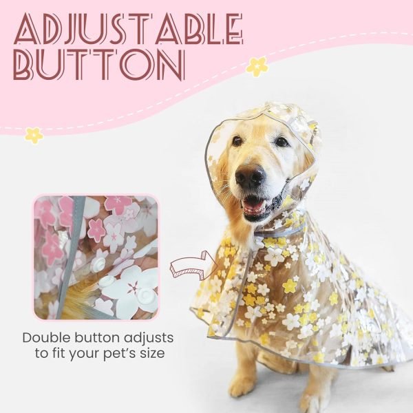 71KSA_B5WKL._AC_SL1500 Dog Raincoat, Clear Flower Dog Rain Jacket, Puppy Dog Raincoats for Small Medium Large Dogs Poncho Raincoat with Hood, Waterproof Rain Coat for Dogs with Harness Hole Portable (Pink,S)