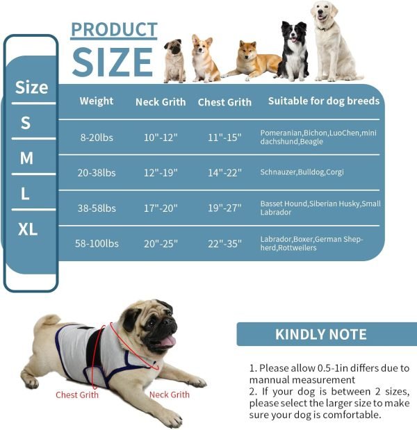 Dog Anxiety Vest, Comfort Dog Anxiety Relief Coat, Breathable Dog Calming Vest for Thunderstorm, Travel, Fireworks, Vet Visits (S,Light Grey)