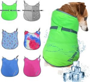 Dog Clothes Summer Cool Down, 3 Layers Special Water Cooling Materials, Reversible, Wet Reveal, Reflective Dog Cooling Vest Dog Coat, Having Dog Harness Hole for Small Medium Large Dog