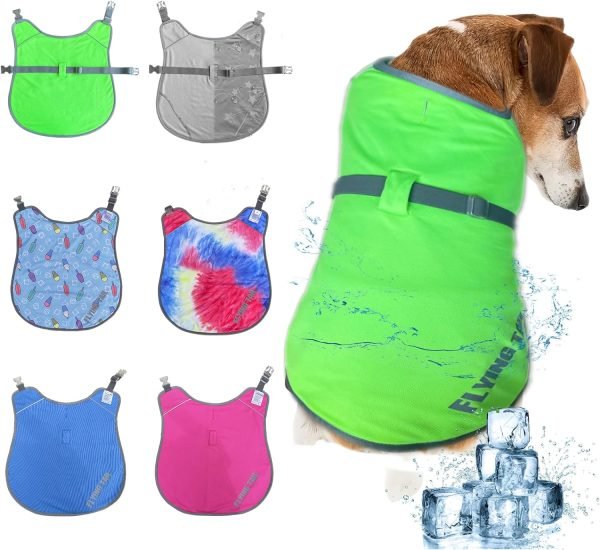 Dog Clothes Summer Cool Down, 3 Layers Special Water Cooling Materials, Reversible, Wet Reveal, Reflective Dog Cooling Vest Dog Coat, Having Dog Harness Hole for Small Medium Large Dog