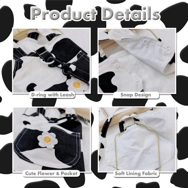 Small Dog Harness Vest with Leash Set, Cow Print Dog Overalls, Soft Pet Shirt for Cats Puppy Small Dogs M
