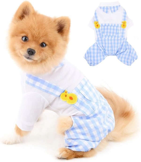 Dog Outfits for Small Dogs Boy Girls Summer Shirts with Plaid Pants Jumpsuits One Piece Apparel for Cats Puppies Chihuahua Clothes Adorable Overalls for Medium Pets 4 Legs Spring