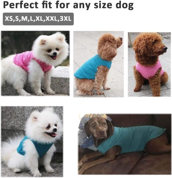 Dog Summer T-Shirts Striped Cotton Vest,Pet Breathable Soft Basic Clothes for Small Medium Larg Boy Girl Dogs,L