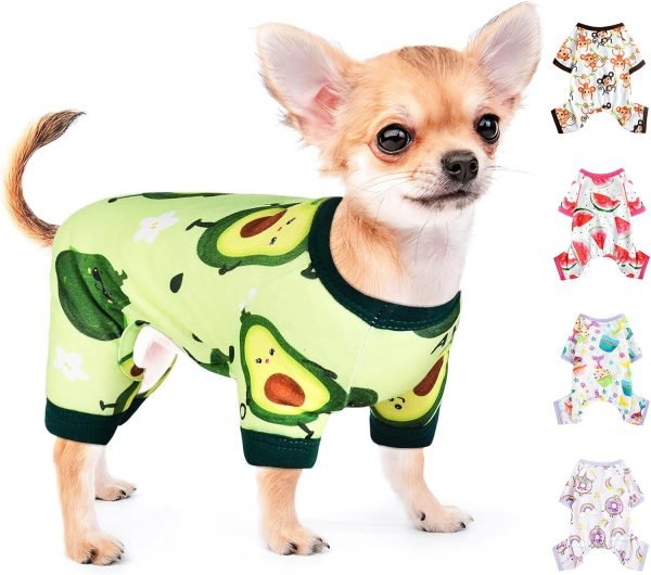 71Q88PA5O_L._AC_SL1500 Pet Clothes Puppy Clothes for Small Dogs Boy Girl - Soft Stretch Dog Pajamas Dog Jumpsuit Cute Avocado Pattern Dog Pjs Shirts Dog Outfits Onesies for Chihuahua Yorkshire Teacup Dogs Cat Clothing