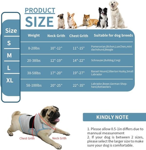 Dog Anxiety Vest, Comfort Dog Anxiety Relief Coat, Breathable Dog Calming Vest for Thunderstorm, Travel, Fireworks, Vet Visits（Dog Calming Vest Light Grey Blue S）