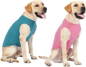 Dog Summer T-Shirts Striped Cotton Vest,Pet Breathable Soft Basic Clothes for Small Medium Larg Boy Girl Dogs,L