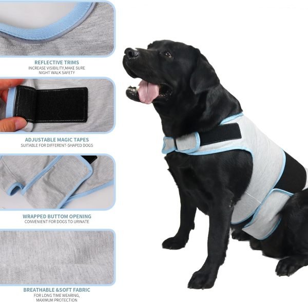 Dog Anxiety Vest, Comfort Dog Anxiety Relief Coat, Breathable Dog Calming Vest for Thunderstorm, Travel, Fireworks, Vet Visits（Dog Calming Vest Light Grey Blue S）